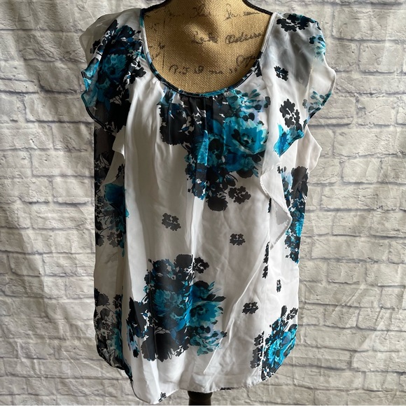New York & Company Tops - Floral Women's Top in Blue and Black